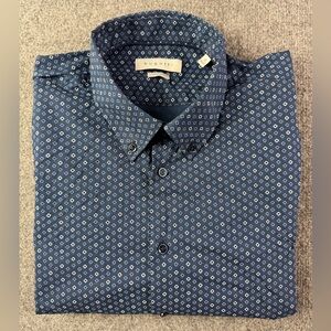 Bugatti Mens 100% Cotton Long Sleeve Button Down Shirt Size XL Blue
